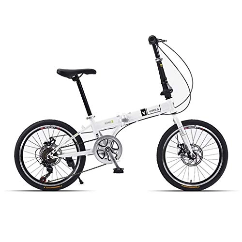 Folding Bike : Mountain Bikes Bicycle Folding Bicycle Variable Speed Impact Bike Disc Brake Bike Road Bike 20" (Color : White, Size : 150 * 60 * 95cm)