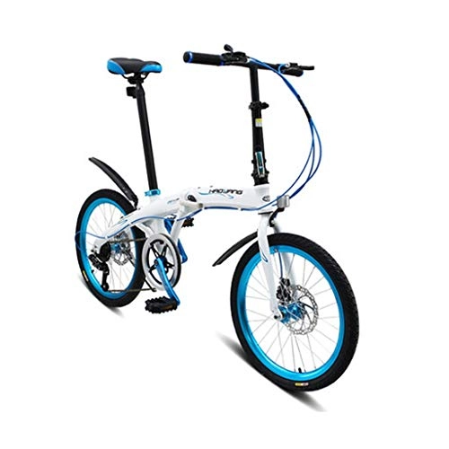 Folding Bike : Mountain Bikes Bicycle folding bike shock absorption speed city car portable adult men and women bicycle aluminum frame 6 files (Color : White, Size : 143 * 60 * 112cm)