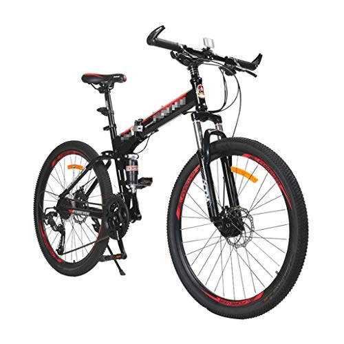 Folding Bike : Mountain Bikes, Easy To Carry Folding High Carbon Steel Frame, 24 Inch Variable Speed ​​Double Shock Absorption Foldable Bicycle-F
