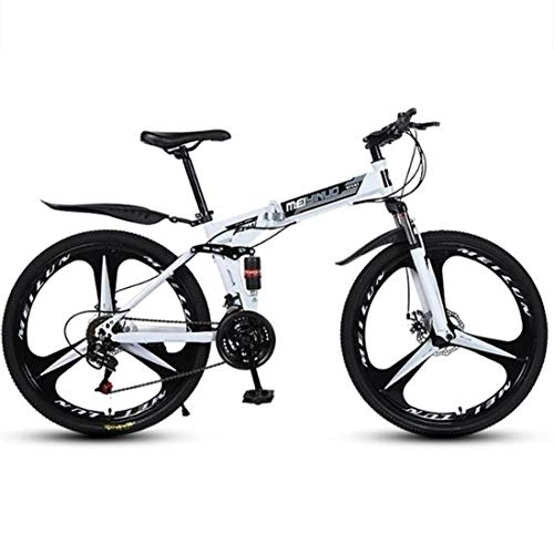 Folding Bike : Mountain Bikes, Foldable Hardtail Bicycles, Carbon Steel Frame, Dual Disc Brake and Double Suspension (Color : White, Size : 21 Speed)