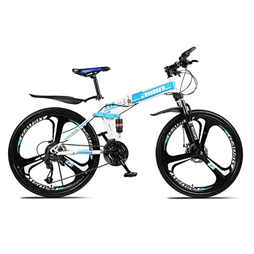 Folding Bike : Mountain Bikes Folding Bikes for Adult, Adult Bicycle 24" / 26", 3 / 6 / 10 Cutter Wheel, MTB, Blue, 21-stage shift