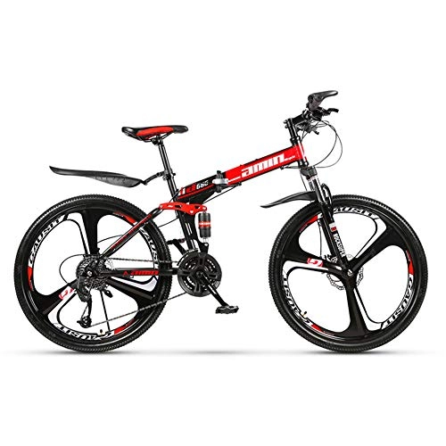Folding Bike : Mountain Bikes Folding Bikes for Adult, Adult Bicycle 24" / 26", 3 / 6 / 10 Cutter Wheel, MTB, Red, 21-stage shift