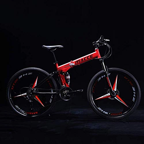 Folding Bike : Mountain Bikes, Folding High Carbon Steel Frame 24 Inch Variable Speed Double Shock Absorption Three Cutter Wheels Foldable Bicycle, Suitable for People with A Height of 145-175Cm