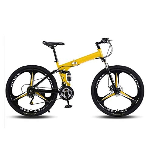 Folding Bike : Mountain Bikes, Folding High Carbon Steel Frame 26 Inch Variable Speed Double Shock Absorption Three Cutter Wheels Foldable Bicycle, Suitable for People with A Height of 160-185Cm, Yellow, 24 speed