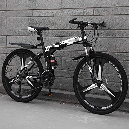 Folding Bike : Mountain Bikes, Folding Off-Road Bike 26 Inch Double Shock Absorption Men And Women Variable Speed Light Bicycle High Carbon Steel City / Highway Disc Brake Bicycle, Black, 26 inch 24 speed