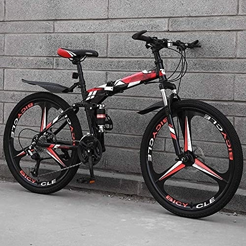 Folding Bike : Mountain Bikes, Folding Off-Road Bike 26 Inch Double Shock Absorption Men And Women Variable Speed Light Bicycle High Carbon Steel City / Highway Disc Brake Bicycle, Red, 26 inch 27 speed