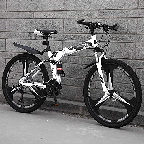 Folding Bike : Mountain Bikes, Folding Off-Road Bike 26 Inch Double Shock Absorption Men And Women Variable Speed Light Bicycle High Carbon Steel City / Highway Disc Brake Bicycle, White, 26 inch 27 speed