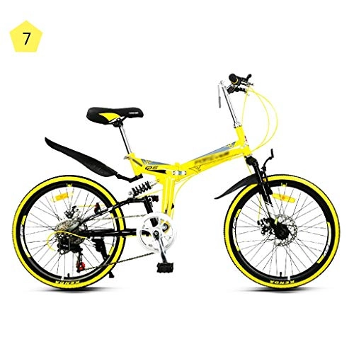 Folding Bike : Mountain Bikes Hardtail Folding Outdoor Travel Cycling Bicycle Men And Women Speed Ultralight Portable Bicycle High Carbon Steel Frame, 7 Speed (Color : Yellow, Size : 22inches)