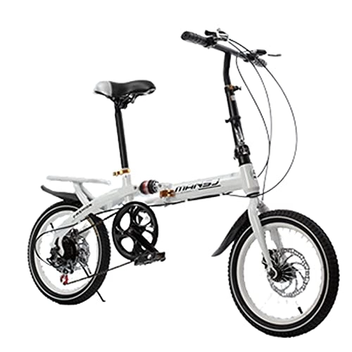 Folding Bike : Mountain Bikes Mtb Bike Cycling Folding Bicycle for Adults Mens Women for Kids Variable Speed Double Disc Brake Male Female Damping, White, 14 inch