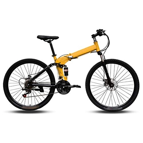 Folding Bike : Mountain Folding Bicycle, 26-Inch 21-Speed Spoke Wheel with Variable Speed Double Shock Absorber Bicyclemountain Folding Bicycle Fast Folding, Easy To Carry, Yellow