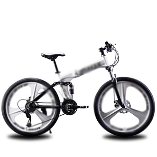 Folding Bike : Mountain Folding Bike, 26-Inch Variable Speed Double Shock Absorber Bikemountain Folding Bike Quickly Folds, Easy to Carry, Thickened Tubing, White