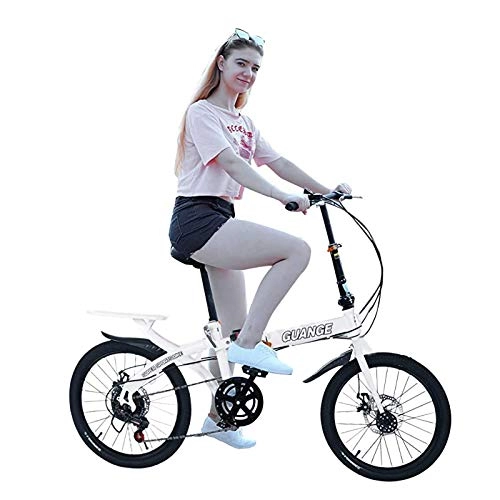Folding Bike : Mountain Folding Bike for Youth And Adult, 20In 6 Speed Carbon Steel Mountain Bike, Mini Foldable Student Bicycle Full Suspension MTB, Lightweight And More Durable (White)