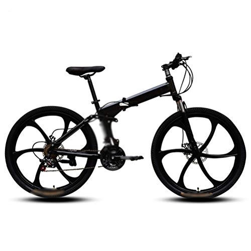 Folding Bike : Mountain Folding Bike, Six-Cutter Wheel 26 Inch 21-Speed Top with Variable Speed Double Shock Absorber Bicyclemountain Folding Bike Fast Folding, Easy to Carry, Thickened Tubing, Black