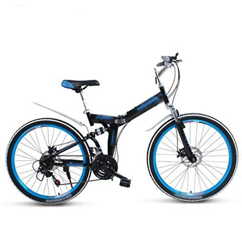 Folding Bike : Mountain Folding Bike Women and Men, 24Inch Double Disc Brake Double Shock-absorbing Bicycle, Student Adult Bicycle Off-road Racing Touring Bike, Front and Rear Double Shock Absorption Quikly Folding