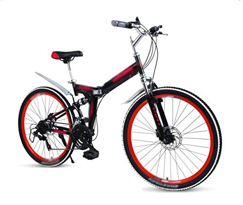 Folding Bike : Mountain Folding Bike Women and Men, 26Inch 21-speed Double Disc Brake Double Shock-absorbing Bicycle, Student Adult Bicycle Off-road Racing Touring Bike, Front and Rear Double Shock Absorption / Free I