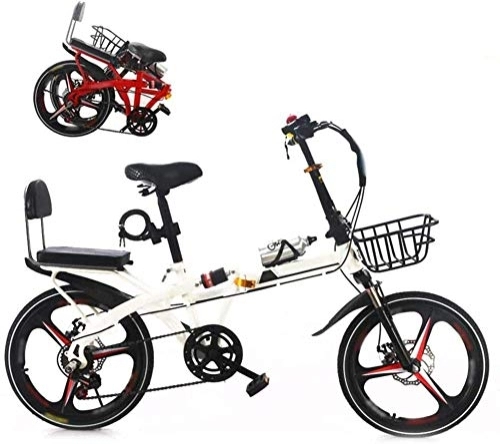 Folding Bike : MQJ 20 Inches Lightweight Folding MTB Bike Foldable City Commuter Bicycles 7 Speed Mens Womens Mountain Bike + Double Disc Brake, White