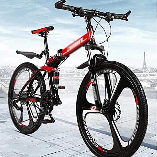Folding Bike : MQJ 26 in Mens Mountain Bike Daul Disc Brake 21 / 24 / 27 Speed Folding Bicycle Front Suspension MTB High-Tensile Carbon Steel Frame for a Path, Trail &Amp; Mountains / Red / 27 Speed