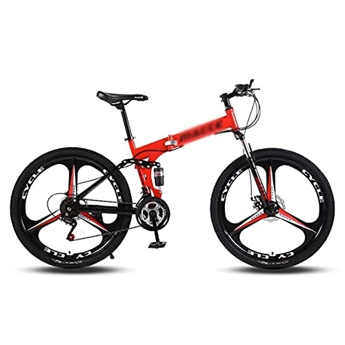 Folding Bike : MQJ 26 in Wheel Dual Disc Brake Bike Folding 21 / 24 / 27 Speed Mountain Bikes Carbon Steel Frame with Lockable Suspension Fork for Men Woman Adult and Teens / Red / 21 Speed