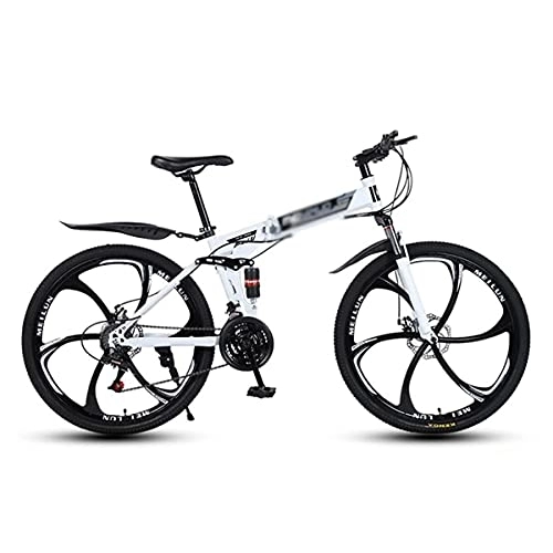 Folding Bike : MQJ 26 inch Folding Mountain Bicycles 21 / 24 / 27 Speeds Dual-Disc Brakes with Double Shock Absorber for Men Woman Adult and Teens, Multiple Colors / White / 21 Speed