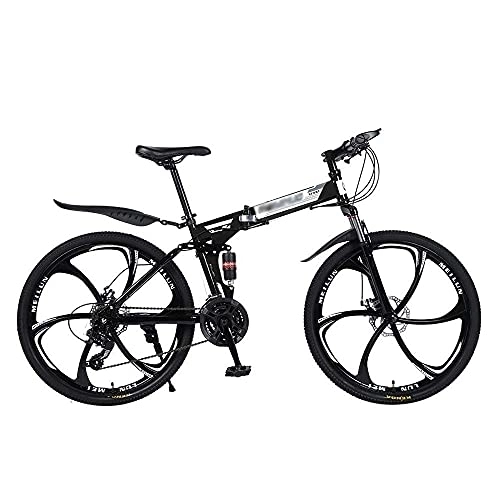 Folding Bike : MQJ 26-Inch Mountain Bike, Men's Double-Disc Brake Hard-Tail Bicycle with Adjustable Speed Folding High Carbon Steel Frame 21 / 24 / 27 Speed, C~26 Inches, 27 Speed