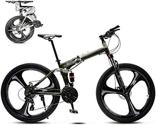 Folding Bike : MQJ 26 inch MTB Bicycle Unisex Folding Commuter Bike 30-Speed Gears Foldable Mountain Bike Off-Road Variable Speed Bikes for Men and Women Double Disc Brake, Green, 21 Speed