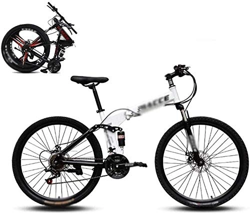 Folding Bike : MQJ Foldable Mountain Bike 8 Seconds Fast Folding Mountain Bike 24-Inch 21-Speed Steel Frame Double Disc Brakes Foldable Bike, Used for Off-Road Outdoor City Cycling Travel-24Inch_B, 24Inch