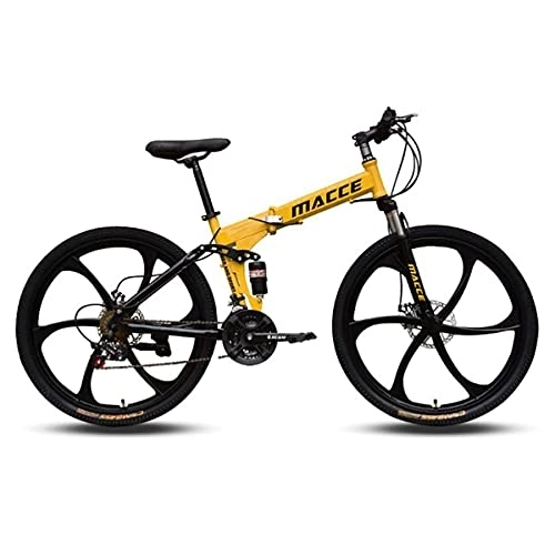 Folding Bike : MQJ Folding Men's Mountain Bike 26 in Wheel Disc Brake Mountain Bicycle 21 / 24 / 27 Speeds with Carbon Steel Frame Suitable for Men and Women Cycling Enthusiasts / Yellow / 27 Speed