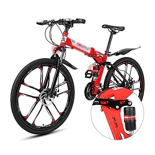 Folding Bike : MQJ Folding Mountain Bicycle Suspension Bike 26 inch Mountain Bike 3-Spoke Wheels Carbon Steel Frame with Double Shock Absorber / Red / 27 Speed