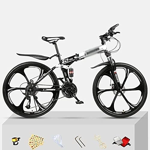 Folding Bike : MQJ Folding Mountain Bike 21 / 24 / 27 Speed 26 Inches Wheels Dual Disc Brake Steel Frame MTB Bicycle for Men Woman Adult and Teens / White / 21 Speed