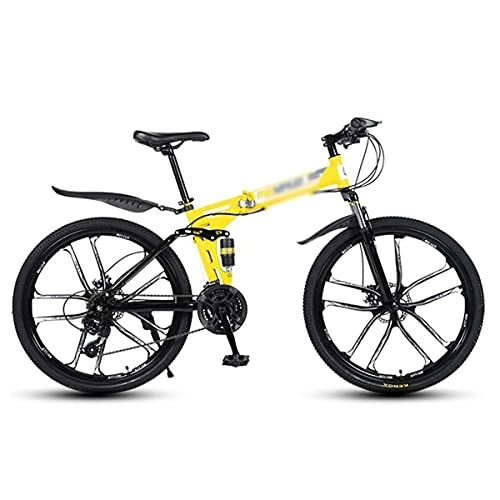 Folding Bike : MQJ Folding Mountain Bike 21 Speed Bicycle 26 Inches Mens MTB Disc Brakes Bicycle for Adults Mens Womens / Yellow / 24 Speed