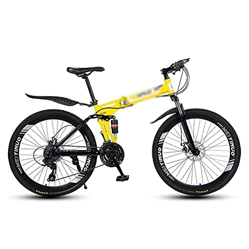 Folding Bike : MQJ Folding Mountain Bike 26 inch Wheels with Double Shock Absorber Design 21 / 24 / 27 Speeds with Dual-Disc Brakes for a Path, Trail &Amp; Mountains / Yellow / 24 Speed