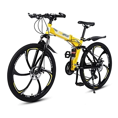 Folding Bike : MQJ Folding Mountain Bike MTB with 26-Inch Wheels Carbon Steel Frame with Dual Full Suspension Suitable for Men and Women Cycling Enthusiasts / Yellow / 27 Speed