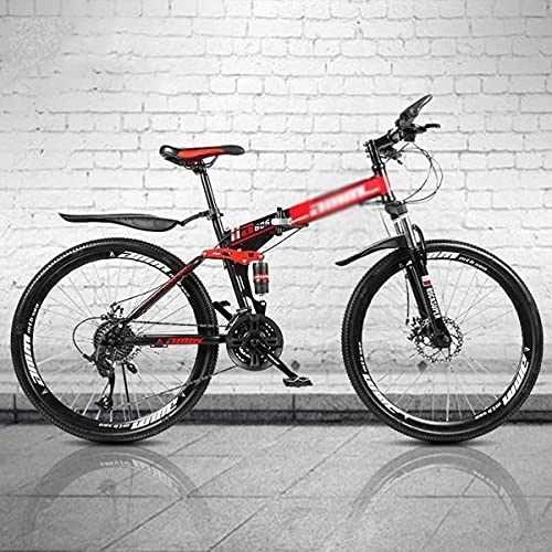 Folding Bike : MQJ Mountain Bike 21 / 24 / 27 Speed Steel Frame 26 Inches 3 Spoke Wheel Dual Suspension Folding Bike for Men Woman Adult and Teens / Red / 27 Speed