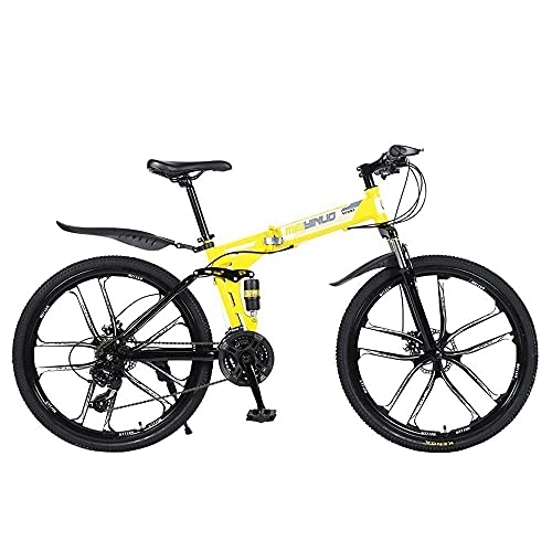 Folding Bike : MQJ Mountain Bike, 26-Inch Men's Double-Disc Brake Hard-Tail Bicycle with Adjustable Speed and Foldable High-Carbon Steel Frame, B~26 Inches, 24 Speed