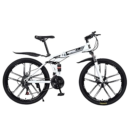 Folding Bike : MQJ Mountain Bike, 26-Inch Men's Double-Disc Brake Hard-Tail Bicycle with Adjustable Speed and Foldable High-Carbon Steel Frame, D~26 Inches, 24 Speed