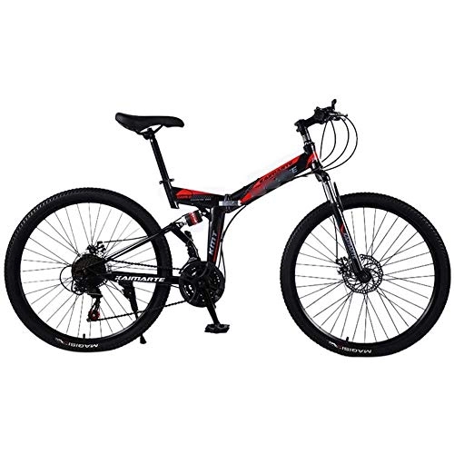 Folding Bike : Mrzyzy 24'' Folding Mountain Bike-Model Strengthen Shock Absorption-21 / 24 / 27-stage shift, Unisex-Adult Bike (Color : Black, Size : 21 SPEED)