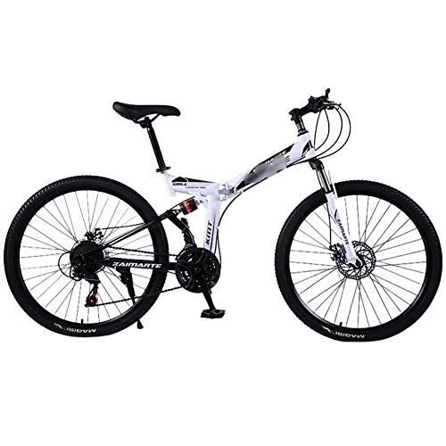 Folding Bike : Mrzyzy 24'' Folding Mountain Bike-Model Strengthen Shock Absorption-21 / 24 / 27-stage shift, Unisex-Adult Bike (Color : White, Size : 27 SPEED)