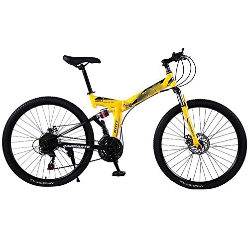 Folding Bike : Mrzyzy 24'' Folding Mountain Bike-Model Strengthen Shock Absorption-21 / 24 / 27-stage shift, Unisex-Adult Bike (Color : Yellow, Size : 24 SPEED)