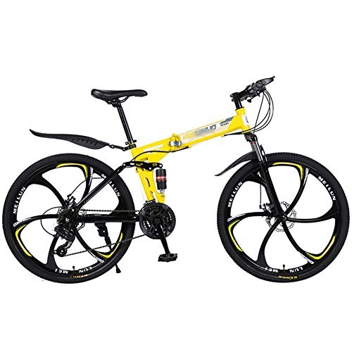 Folding Bike : Mrzyzy Mountain Bike 21 / 24 / 27 Speed Steel Frame 26 Inches 6-Spoke Wheels Dual Suspension Folding Bike Adult Mountain Bike (Color : Yellow, Size : 27 SPEED)