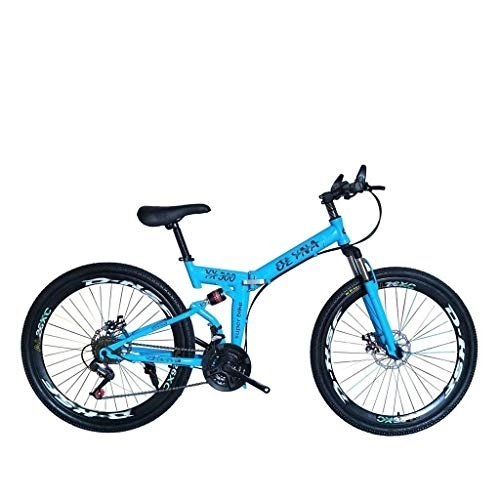 Folding Bike : Mrzyzy Mountain Folding Bike 26-inch 21 / 24 / 27 / 30 Speed Soft Damping Disc Brake Adult Variable Speed Bike For City Travel / cross Country (Color : Blue, Size : 21-speed top match)