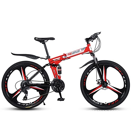 Folding Bike : MSG ZY Fold Mountain Bike, High-Carbon Steel Frame, 26", 24-27 Speeds All-Terrain Bicycle, 3-spoke wheel, MTB Cycle with Double suspension Dual Disc Brake