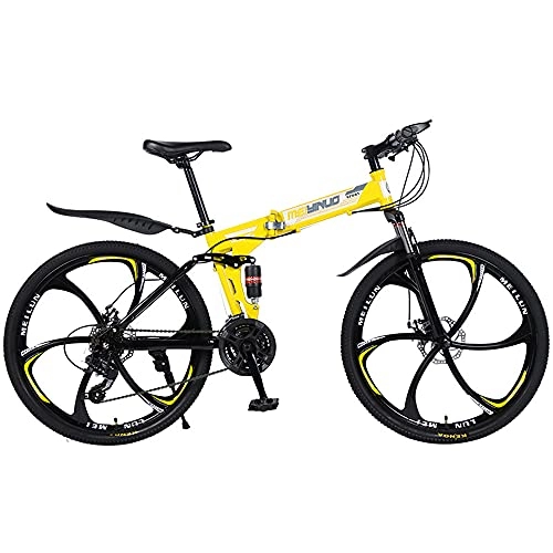 Folding Bike : MSG ZY Fold Mountain Bike, High-Carbon Steel Frame, 26", 24-27 Speeds All-Terrain Bicycle, 6-spoke wheel, MTB Cycle with Double suspension Dual Disc Brake