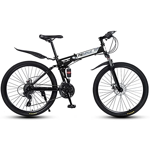 Folding Bike : MSG ZY Fold MTB Cycle, High-Carbon Steel Frame, 26", 24-27 Speeds All-Terrain Bicycle, Mountain Bike With Dual suspension Dual Disc Brake