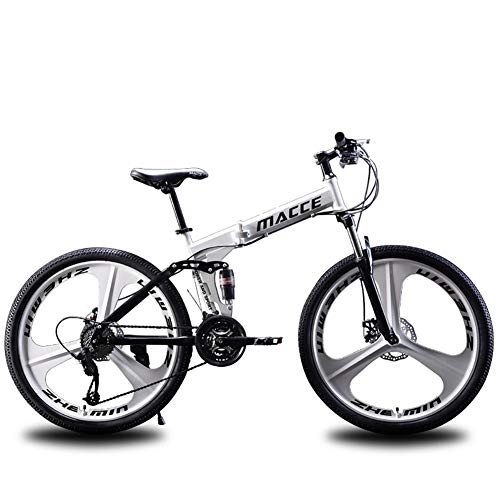 Folding Bike : MSM Furniture 24 26 Inch Adult Folding Bicycle, Country Mountain Bike, Double Disc Brake, Thickened Pipe Shock-absorbing Road Racing 3 Cutter White - 3 Spoke 24", 27 Speed
