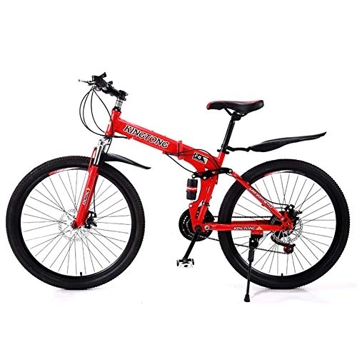 Folding Bike : MSM Furniture 24 Speed Folding Mountain Bike Bicycle, 26 Inch Male And Female Students Double Shock Absorber Adult Commuter City Bike Foldable Bike Red 26", 24 Speed