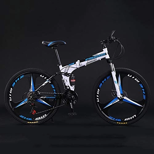 Folding Bike : MSM Furniture Folding Mountain Bike Bicycle, -Inch Male And Female Students Shift Double Shock Absorb Adult Commuter Foldable Bike Dual Disc Brakes Blue / white 30 Speed