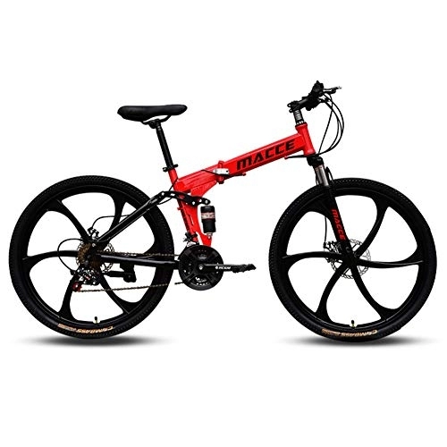 Folding Bike : MSM Furniture Mountain Bike Folding Bikes, 21 Inch 26 Inch Double Disc Brake Full Suspension Anti-slip, Variable Speed Racing Bikes For Men And Women Red - 6 Spoke 26", 27 Speed