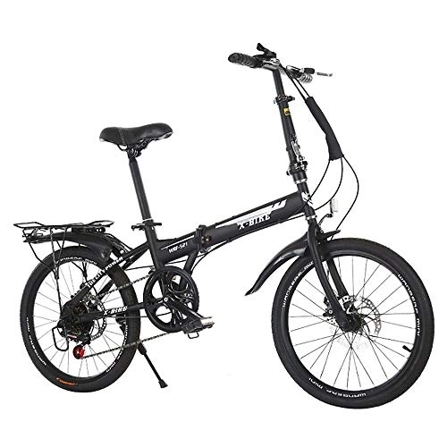 Folding Bike : MTTKTTBD Lightweight Folding Bike, Portable Foldable Bicycle, 20-Inch Wheels, with Rear Carry Rack and 7-Speed Drivetrain, Compact Folding Bike for City Riding Commuting and Walking to Work