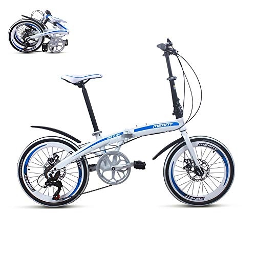 Folding Bike : MTTKTTBD Lightweight Folding Bike, Youth Folding Bicycle Great, 7-Speed 20-Inch Wheels, Double Disc Brake, High-Carbon Steel Frame for City Riding and Commuting