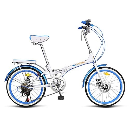 Folding Bike : MTTKTTBD Portable Folding Bike, Lightweight Youth Foldable Bicycle, 7-Speed 20-Inch Wheels, High-Carbon Steel Frame, Double Disc Brake, Great for Going to School City Riding and Commuting